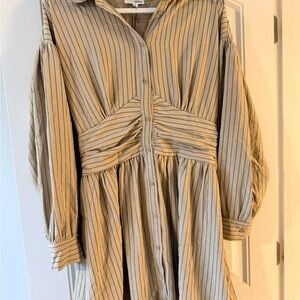Vestique Tan Striped Casual Dress